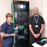 Orthotics technician Teri Jones (left) and workshop manager Steve Bishton with the equipment