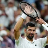 Novak Djokovic of Serbia celebrates winning