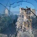 A damaged residential building after a Russian strike on Kyiv