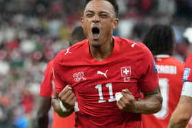 Switzerland’s Dan Ndoye celebrates after scoring his side’s second goal (Abbie Parr/AP)