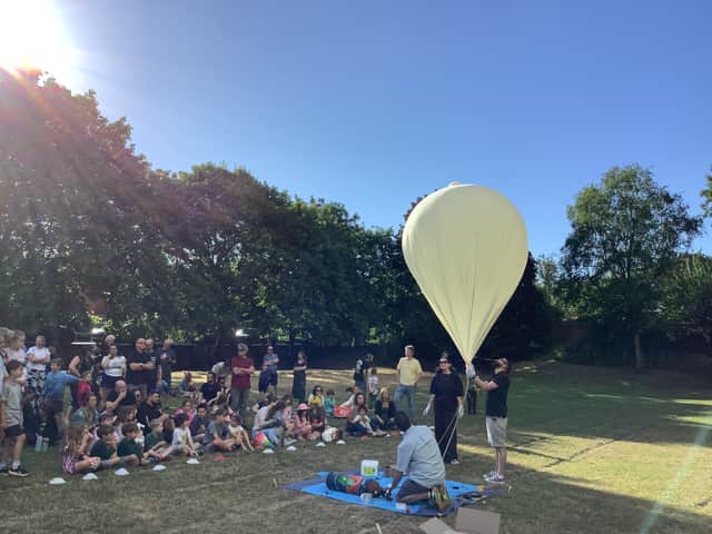 The balloon was launched from the playing field at Coleham Primary School.