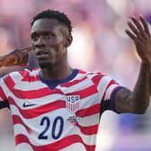 United States striker Folarin Balogun pictured in action against Bosnia and Herzegovina