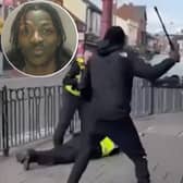 Police are searching for a man who struck police officer with an extendable baton