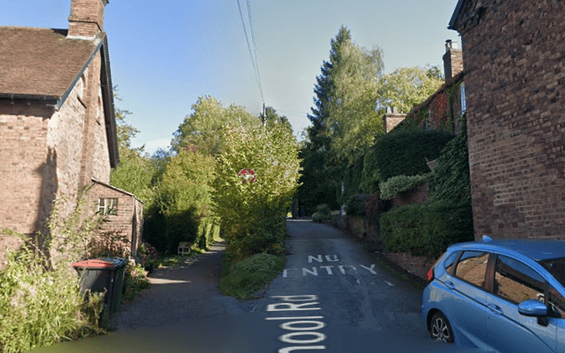 The path is pictured to the left in School Lane at Cherry Tree Hill, Coalbrookdale