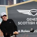 Rory McIlroy tees off the 12th during a practice day ahead of the 2026 Scottish Open