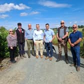 Pictured at the NFU Cymru Welsh Farming Week MS engagement event Trefnant Hall Farm are (L-R): Lisa Basden; NFU Cymru Student & Young Farmer Ambassador Will Evans; NFU Cymru Dairy Board Chair Jonathan Wilkinson; Elwyn Vaughan MS; NFU Cymru Montgomeryshire County Chair Marc Jones; Andrew Griffin MS; Richard Jones; and NFU Cymru County Adviser Gwawr Parry