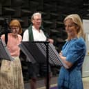 The Duchess of Edinburgh recording her segment for the long-running radio drama