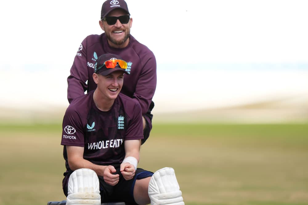 Brendon McCullum and Harry Brook are all smiles