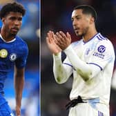 Composite image of Andrey Santos, left, in action for Chelsea and Youri Tielemans, right, applauding the Aston Villa fans