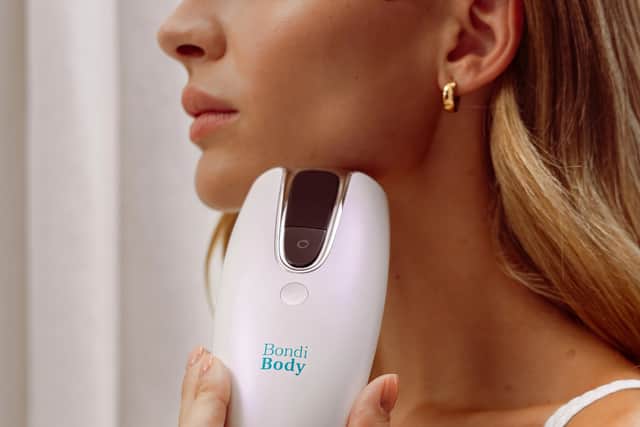 The Bondi Beauty IPL machine is designed for full-body treatments including legs, arms, underarms, and bikini area.