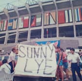 The group pose outside the Azteca Stadium in Mexico City on the day of the 1986 Quarter-final against Argentina