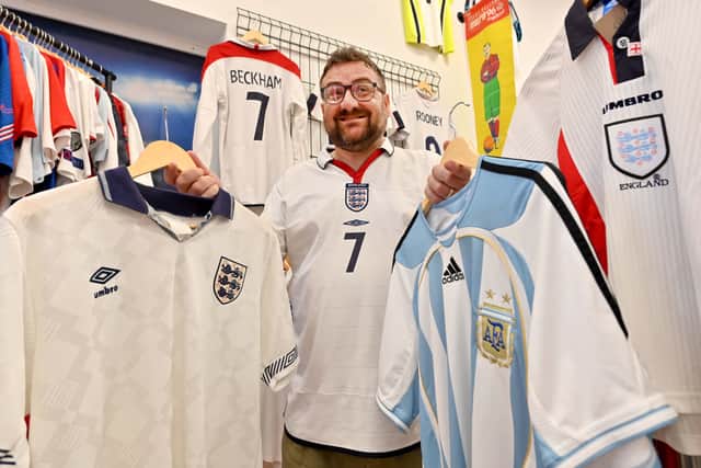 England shirts have been flying off the shelves at 12th Man Retro in Shrewsbury, run by Shaun Owen. He even has a few Argentina shirts, which may interest Scottish football fans...