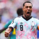Youri Tielemans celebrates scoring for Belgium against Senegal at the 2026 World Cup