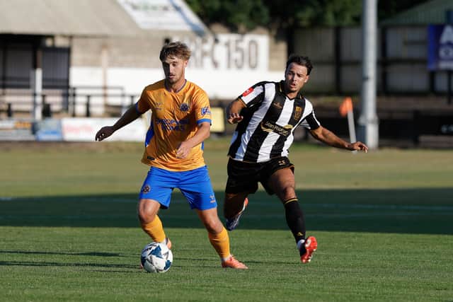 Isaac England of Shrewsbury Town against Stafford Rangers
