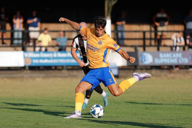 Isaac Fletcher in action for Shrewsbury Town at Stafford Rangers