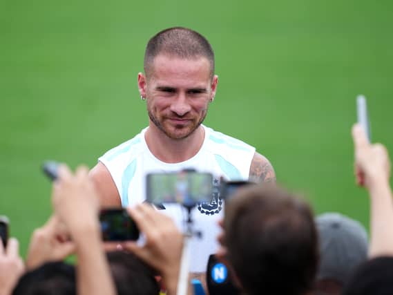 Argentina’s Alexis Mac Allister is interviewed after a training session in Atlanta