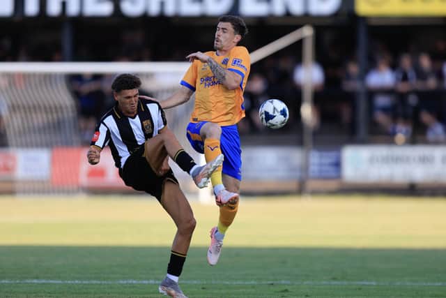 Josh Ruffels (right) in action for Shrewsbury Town against Stafford Rangers in pre-season