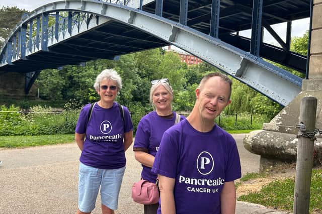 Heather with Sandra Grosvenor (centre) and Adam by the Kingsland Bridge in Shrewsbury