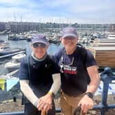 Chair of Prostate Cymru Andy Thomas (left) with Ieuan Evans MBE