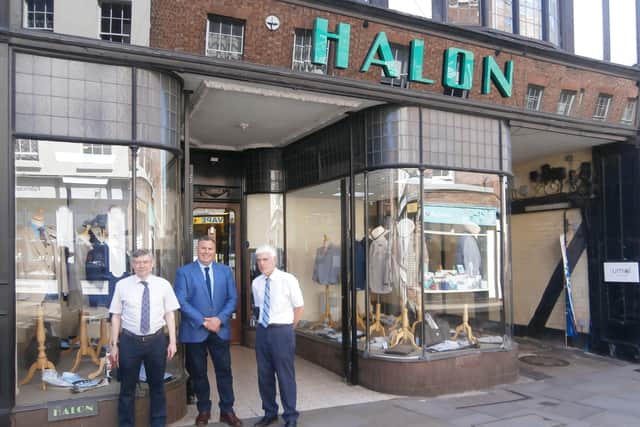 From left: Halon Menswear owner Andrew Prow with team members Stuart Lees and Gareth Ellis