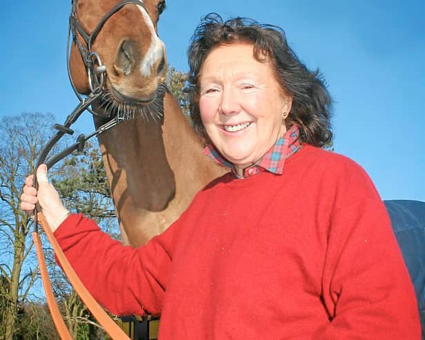 SHROPSHIRE WEEKEND. Trainer Sheila Crow from Hadnall, Shrewsbury is pictured with 5 year old Lilly De Rome preparing for the Albrighton point to point at Weston Park on 20th January.