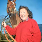 SHROPSHIRE WEEKEND. Trainer Sheila Crow from Hadnall, Shrewsbury is pictured with 5 year old Lilly De Rome preparing for the Albrighton point to point at Weston Park on 20th January.