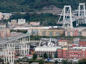 Cars on the Morandi road bridge in August 2018