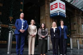 Jenny Gilruth and others outside Glasgow Central Station