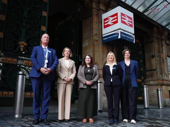 Jenny Gilruth and others outside Glasgow Central Station