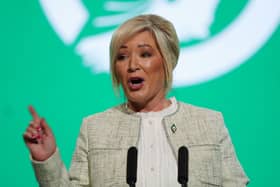 Stormont's First Minister Michelle O'Neill speaking at Sinn Fein's Ard Fheis 2026