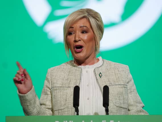 Stormont's First Minister Michelle O'Neill speaking at Sinn Fein's Ard Fheis 2026