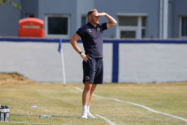 Shrewsbury Town manager Gavin Cowan at the Isle of Man