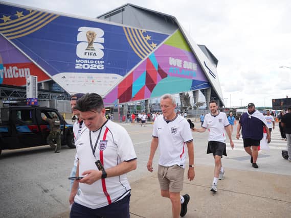 England fans leave the stadium in Atlanta after England's defeat to Argentina