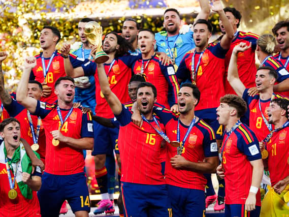 Spain’s Rodri lifts the World Cup trophy