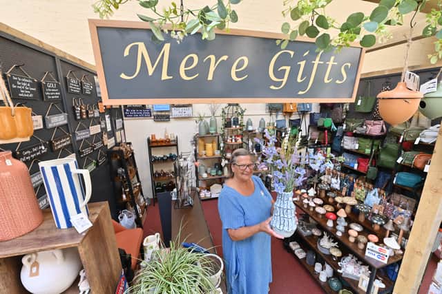 Ellesmere Market Hall that has had new investment , new people running it, new traders, and is now buzzing. Pauline Fairbank of Mere Gifts.