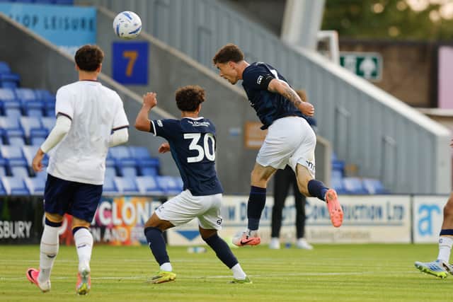 Josh Ruffels heads Shrewsbury Town ahead against Everton Under-21s 
