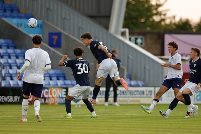 Josh Ruffels heads Shrewsbury Town ahead