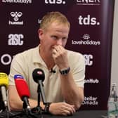 Hearts boss Wouter Vrancken in a press conference