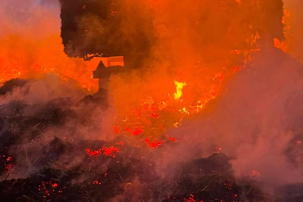 See inferno caused when 20 tonnes of hay catches light on a Shropshire ...