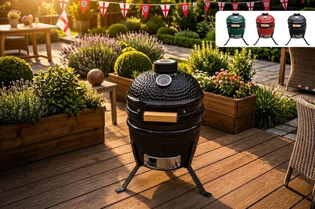 The 13-inch Kamado barbecue can grill, smoke and bake at temperatures between 110C and 370C