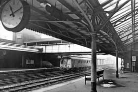 The platform canopy at Wolverhampton Low Level Station, pictured in 1969
