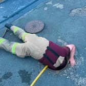 Firefighters rescued a hedgehog from a drain in Oswestry. Pictures: Ellesmere Fire Station