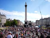 People take part in the London Trans+ Pride march in central London