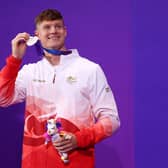 Shropshire’s Oliver Morgan celebrates his silver medal at the Commonwealth Games (Photo by Dean Mouhtaropoulos/Getty Images)