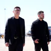 Prime Minister Andy Burnham (left) with Ukrainian President Volodymyr Zelensky as they view Ukrainian equipment and meet Ukrainian personnel at HM Naval Base in Portsmouth