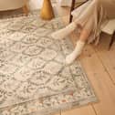 The English Garden rug has a soft recycled-polyester surface and a distressed botanical design. Photo supplied by Hug Rug