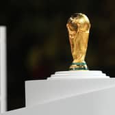 General view of the World Cup trophy at the 2022 final