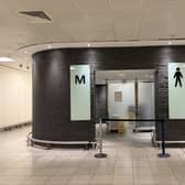 A rope blocks the entrance to the toilets at Gatwick airport