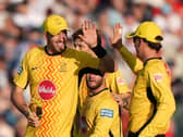 Trent Rockets’ Craig Overton celebrates taking a catch