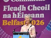 Irish President Catherine Connolly speaking at Fleadh Cheoil na hÉireann 2026, which has officially opened in Belfast
